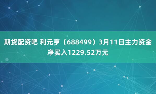 期货配资吧 利元亨（688499）3月11日主力资金净买入1229.52万元