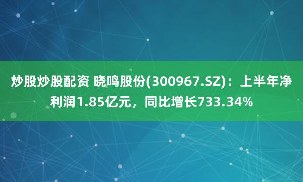 炒股炒股配资 晓鸣股份(300967.SZ)：上半年净利润1.85亿元，同比增长733.34%